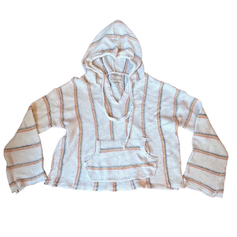 Vintage Havana Baja Hoodie Striped Knit‎ Pullover Beach Poncho White Womens S
